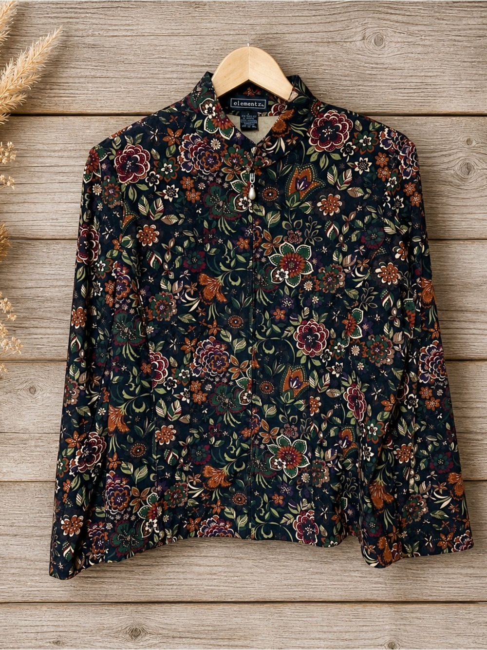 Women’s Super Soft Full Zip Boho Bohemian Light Weight Dark Floral Jacket Top L